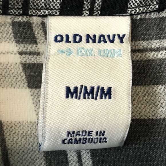 Old Navy Sheer Button Up Shirt Women Medium Black White Plaid Long Sleeves - Picture 3 of 9